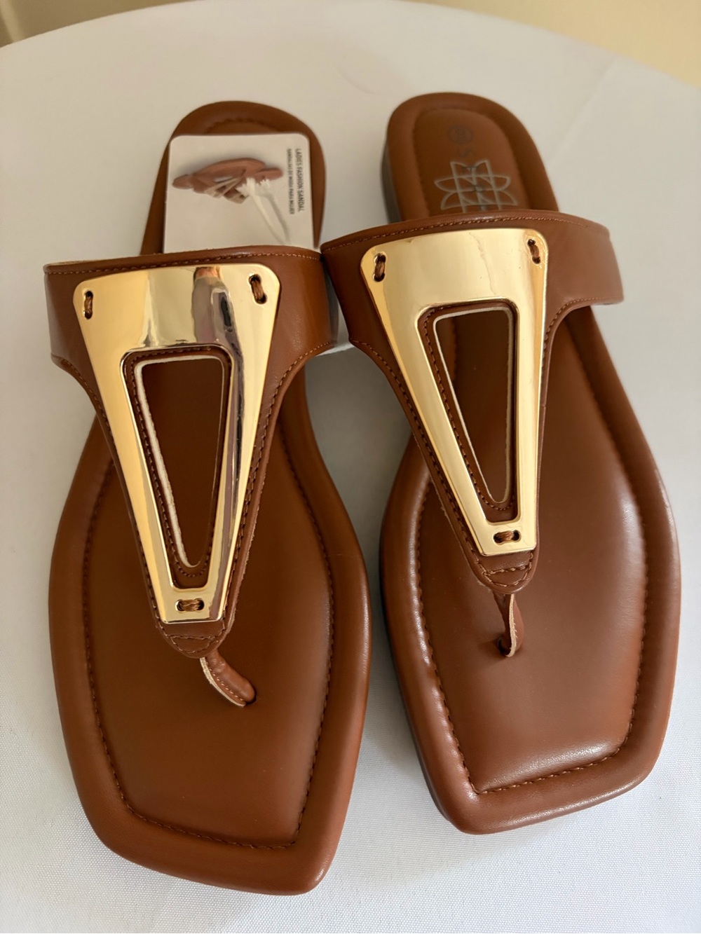 Serra Brown Toe-Post Sandals with Gold Plate